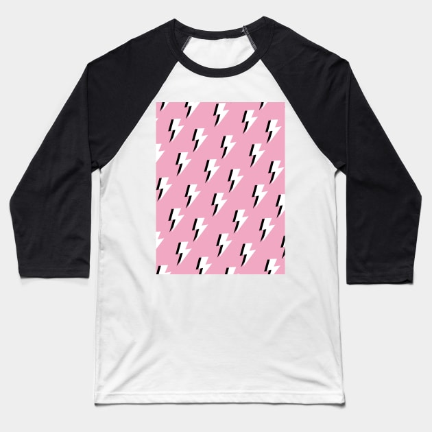 Lightning Bolt Pattern on Pink Baseball T-Shirt by OneThreeSix